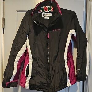 Columbia Women Black Jacket  Pink White Accents Large Outdoor Heavy Interchange